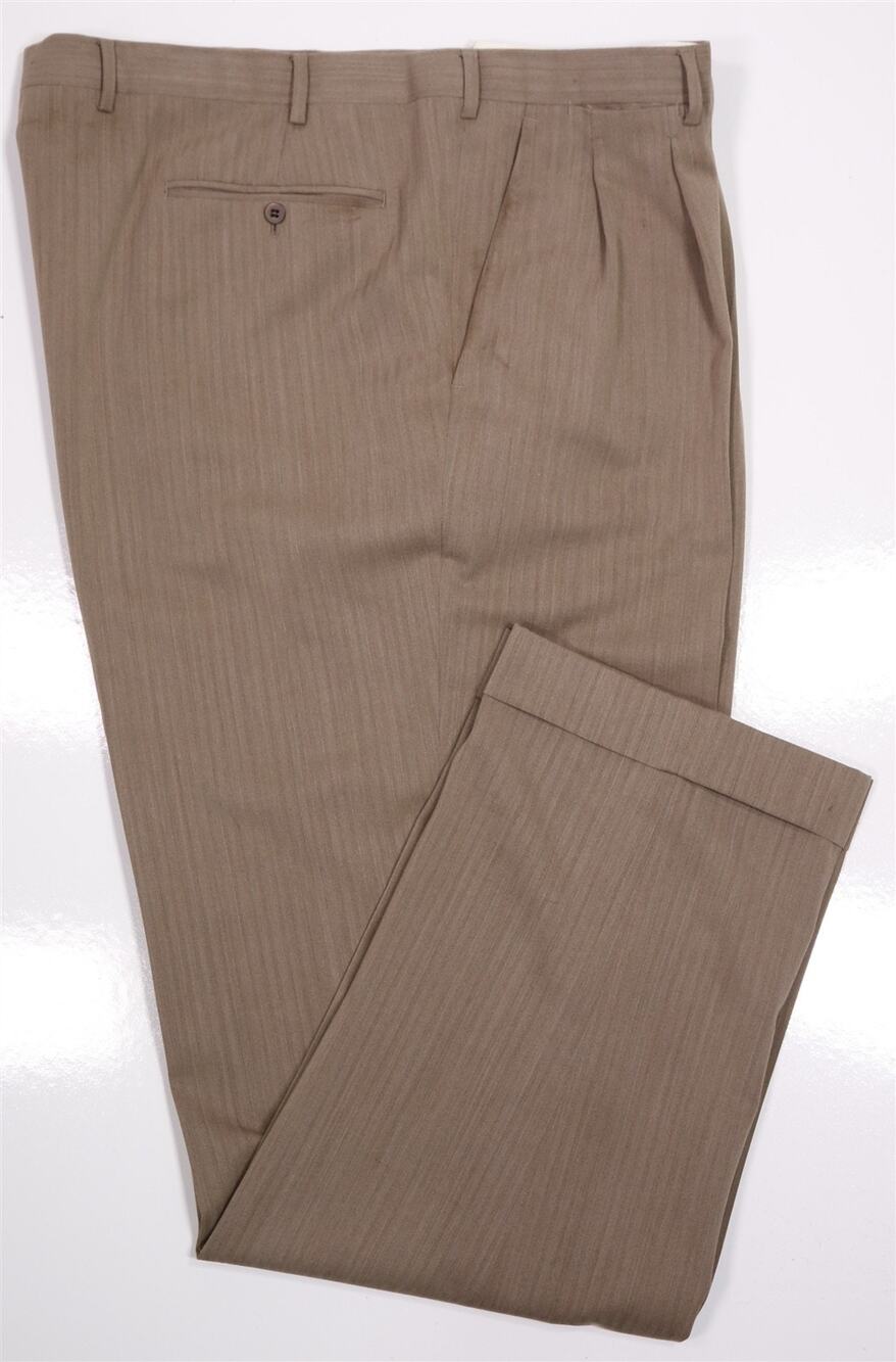 Saint Andrews Milano Brown Herringbone Pleated Wool Dress Pants 42x36